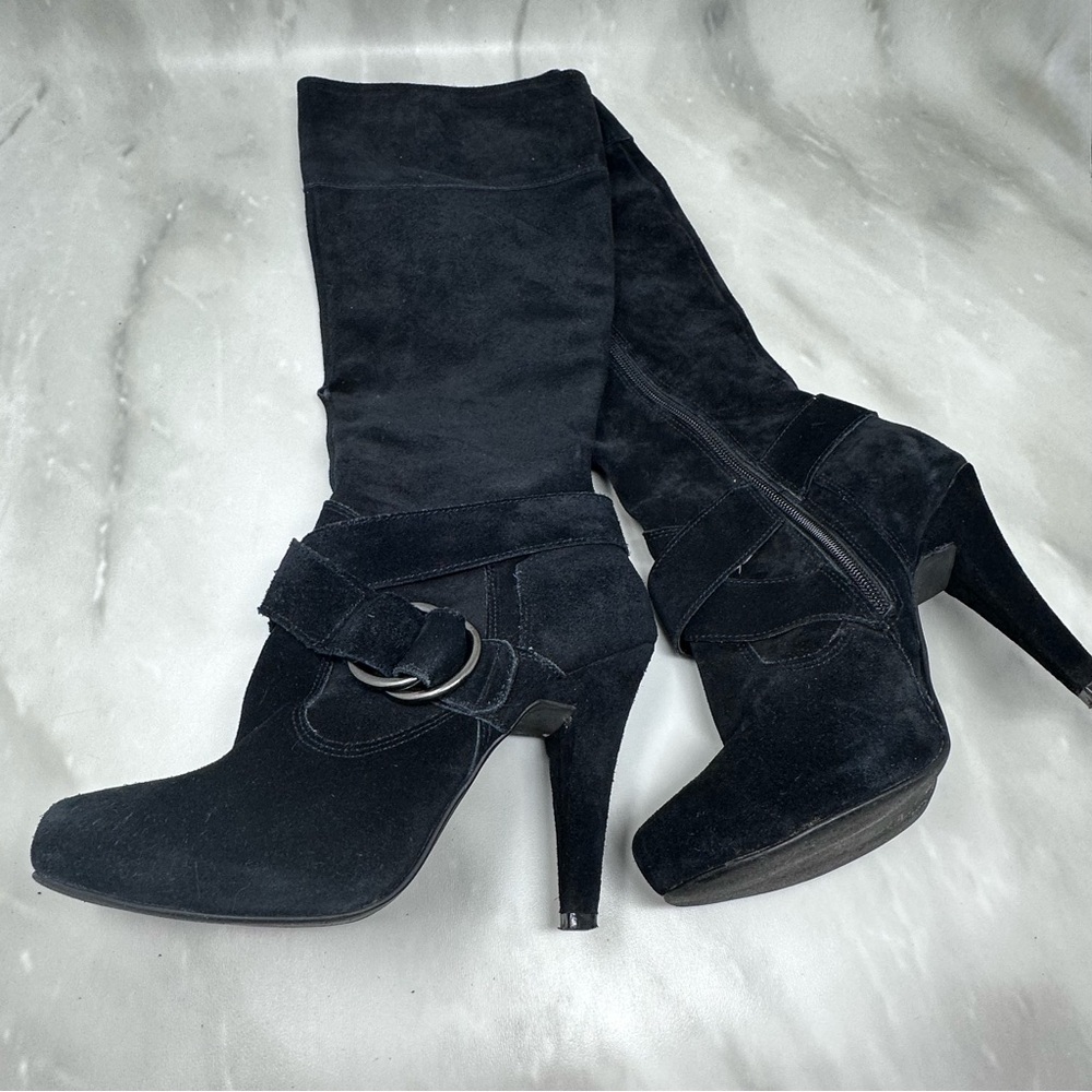 Steve Madden Ballott Black Suede Knee High Boots Almond Toe Size 9 - Picture 4 of 14